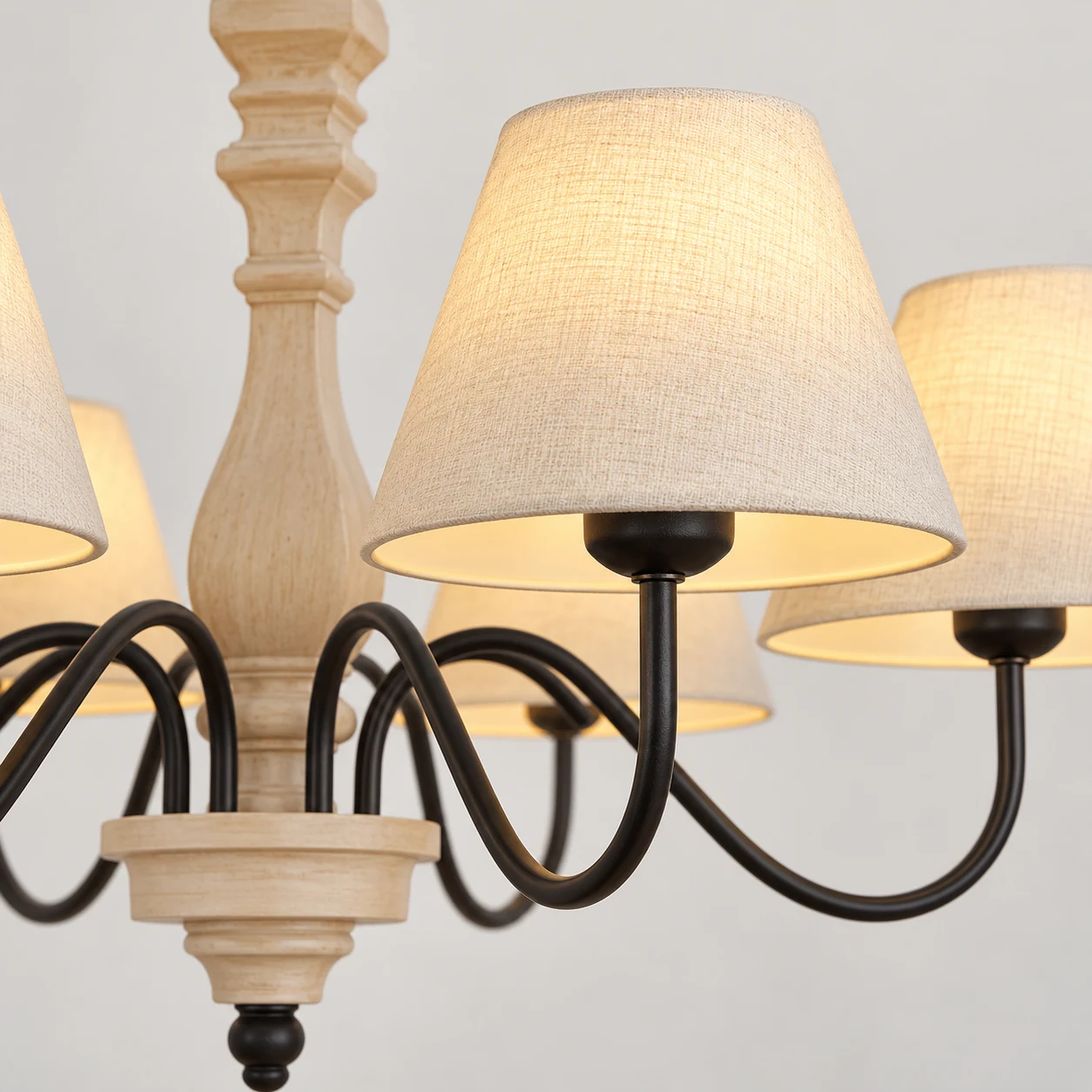 Mara fabric shade and iron arm detail