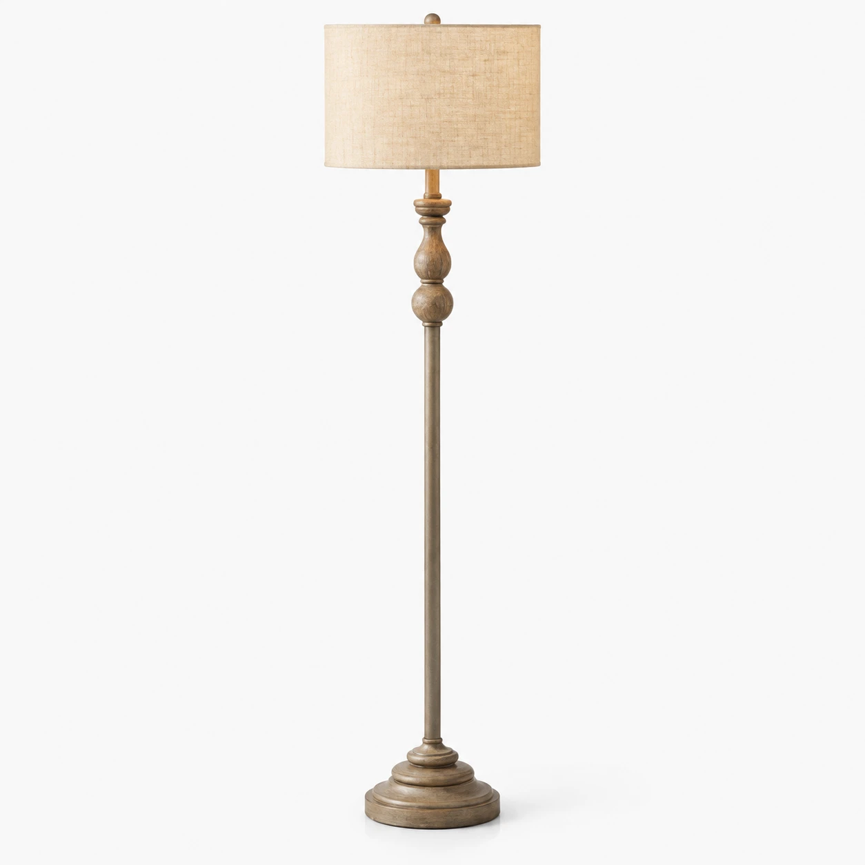 Elara Rustic Turned Wood Iron Floor Lamp — Turned wood iron floor lamp product view
