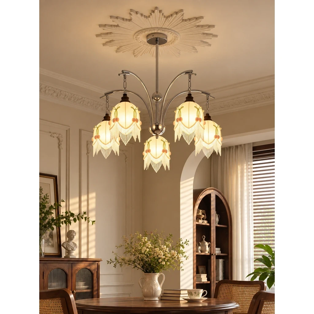 Lucia branching floral fabric chandelier in a reading setting
