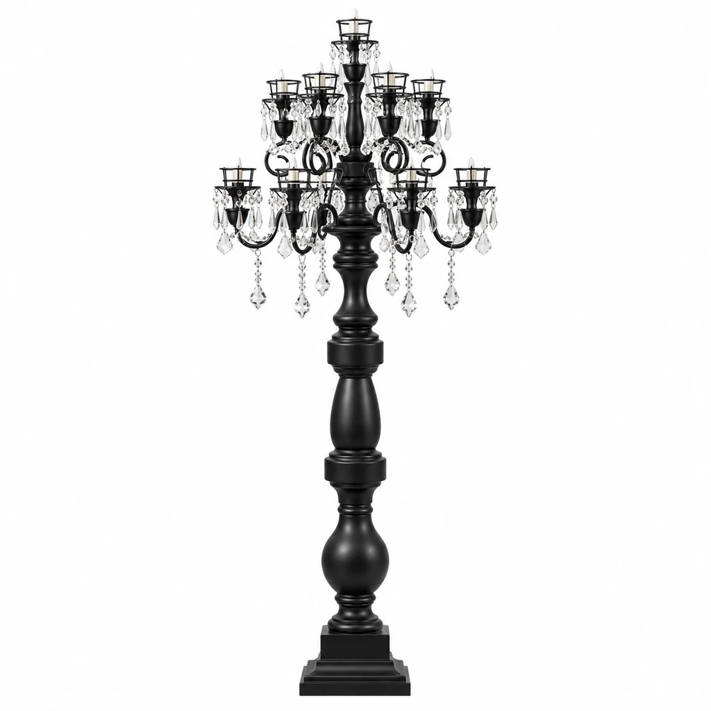 Celeste black crystal candelabra floor lamp on white