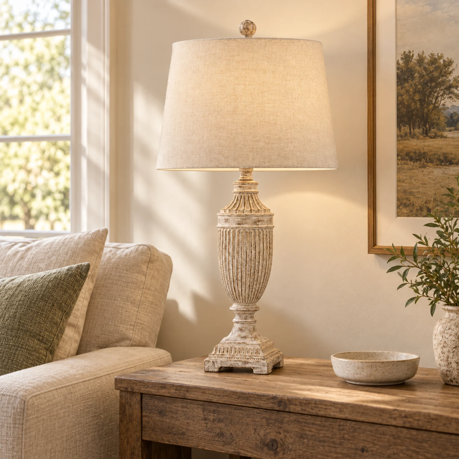 Jules wood table lamp on a living room console