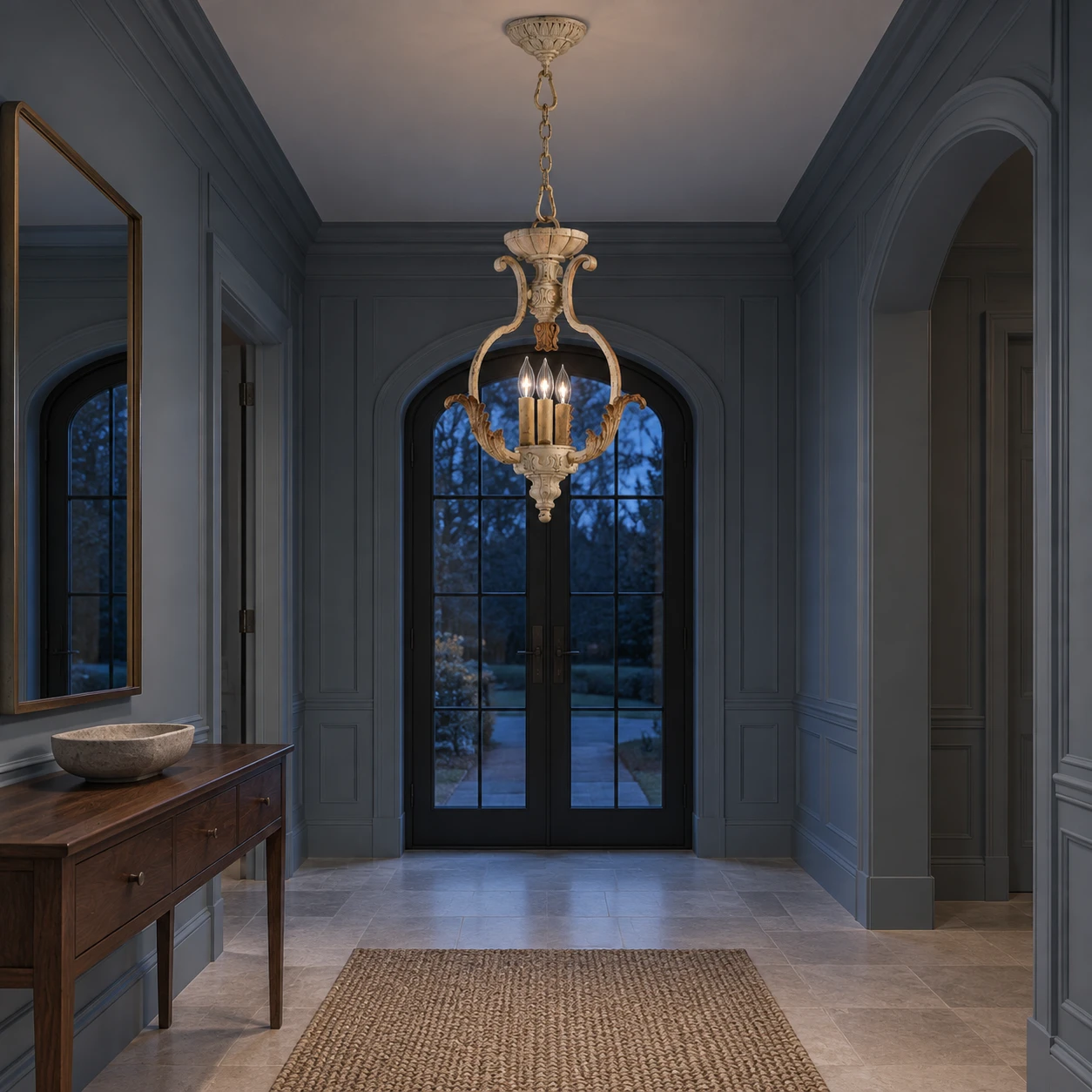 Evelyn pendant in a blue hour entry hall