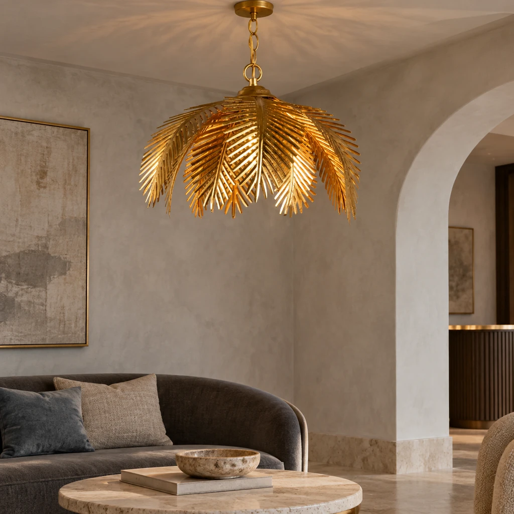 Mila European Vintage Leaf-Branch Iron Chandelier, Gold - Single Light, medium-near studio setting