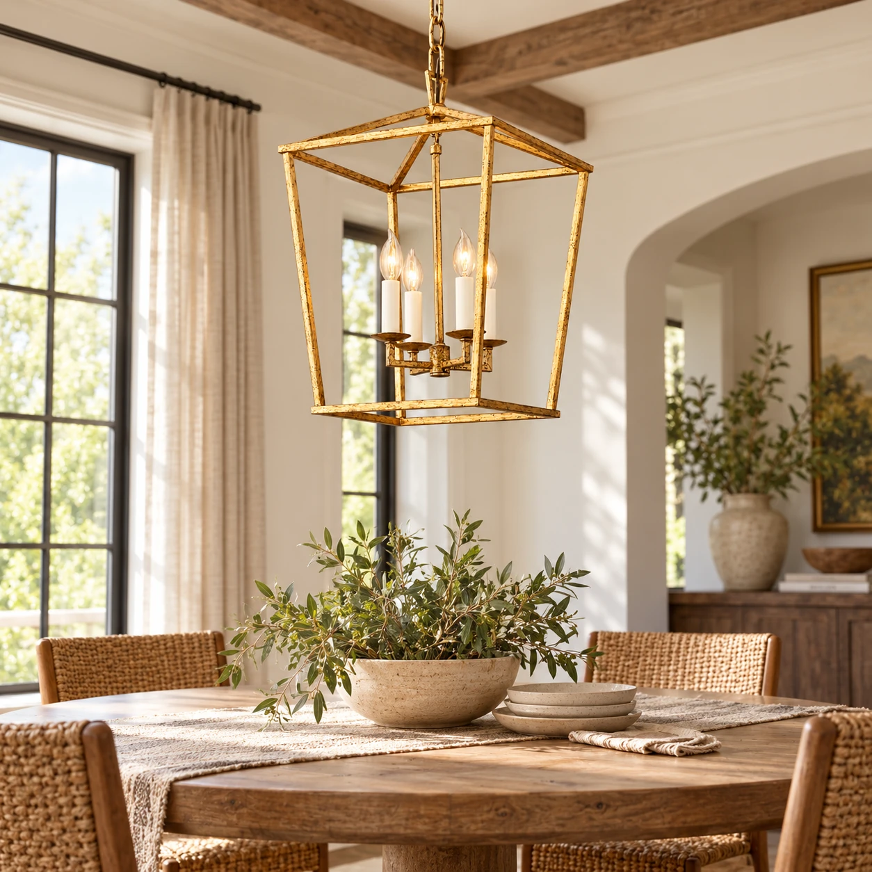 Nora Vintage Caged Iron Chandelier in an American dining room