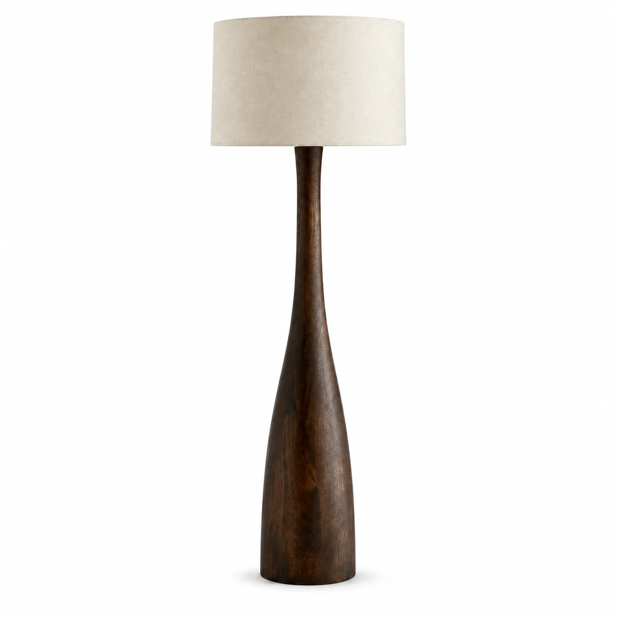 Rowan rustic teardrop solid-wood floor lamp on white background