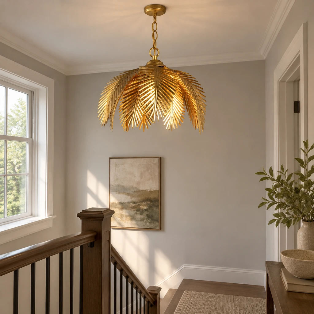 Mila European Vintage Leaf-Branch Iron Chandelier, Gold - Single Light, medium-near hospitality setting