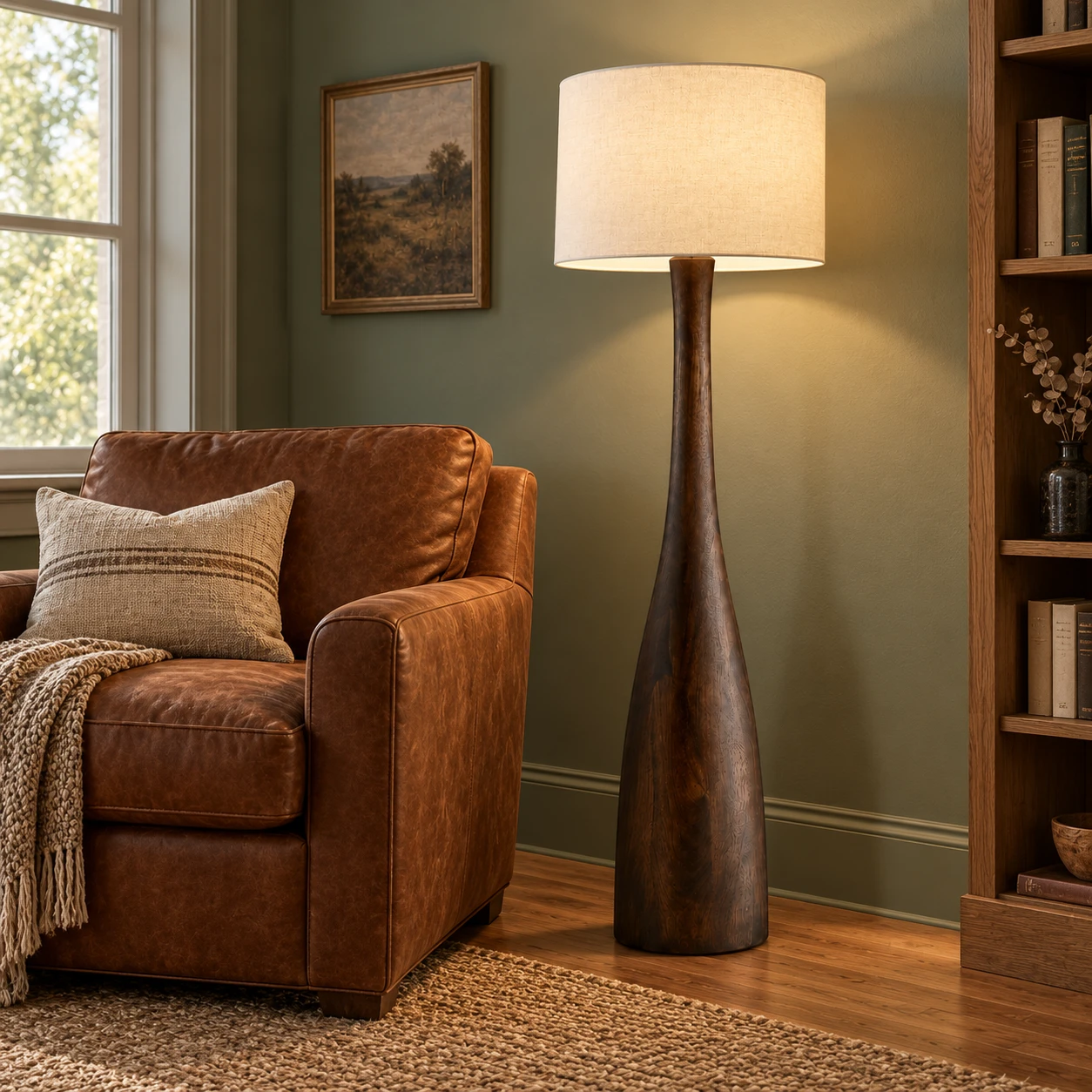 Rowan floor lamp in a reading nook