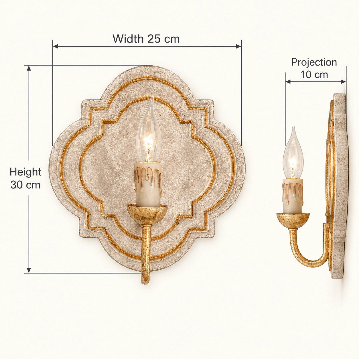Nola wall sconce dimensions 25 cm wide by 30 cm high by 10 cm projection