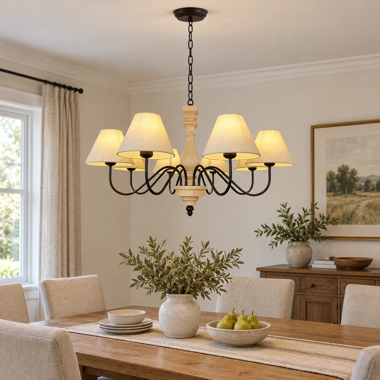 Mara chandelier over a dining room table