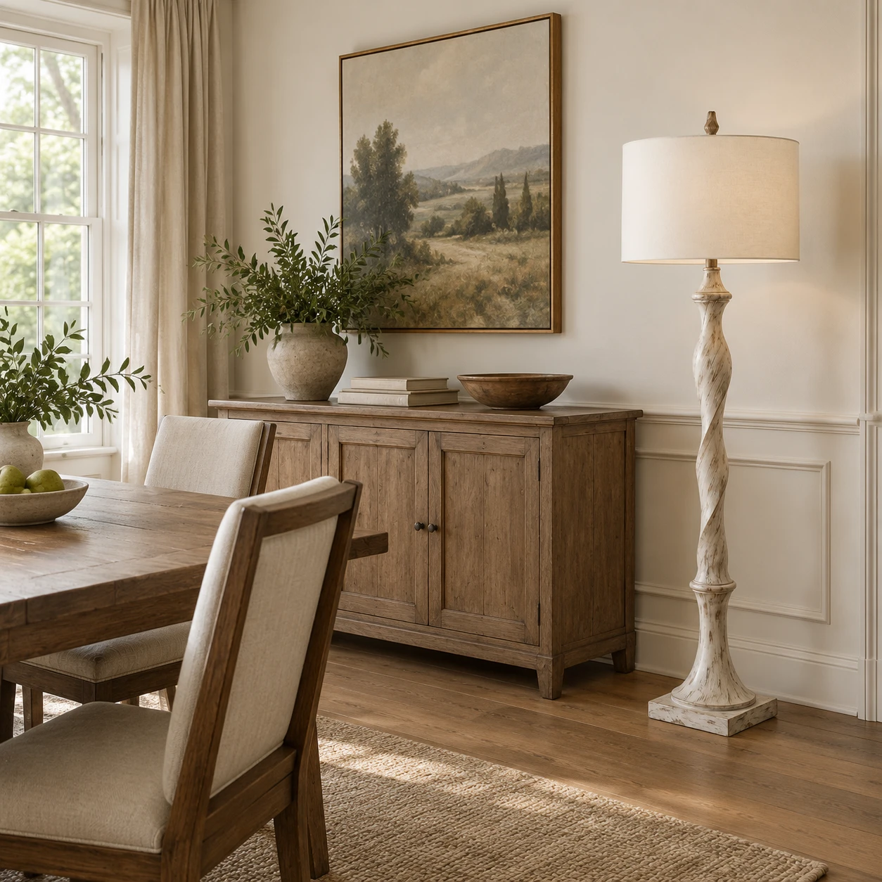 Mira Rustic Carved Wood Floor Lamp in a residential interior