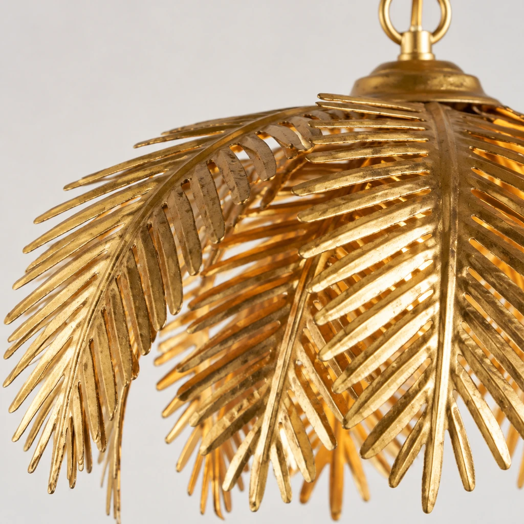 Mila European Vintage Leaf-Branch Iron Chandelier, Gold - Single Light, close view of the primary material and finish