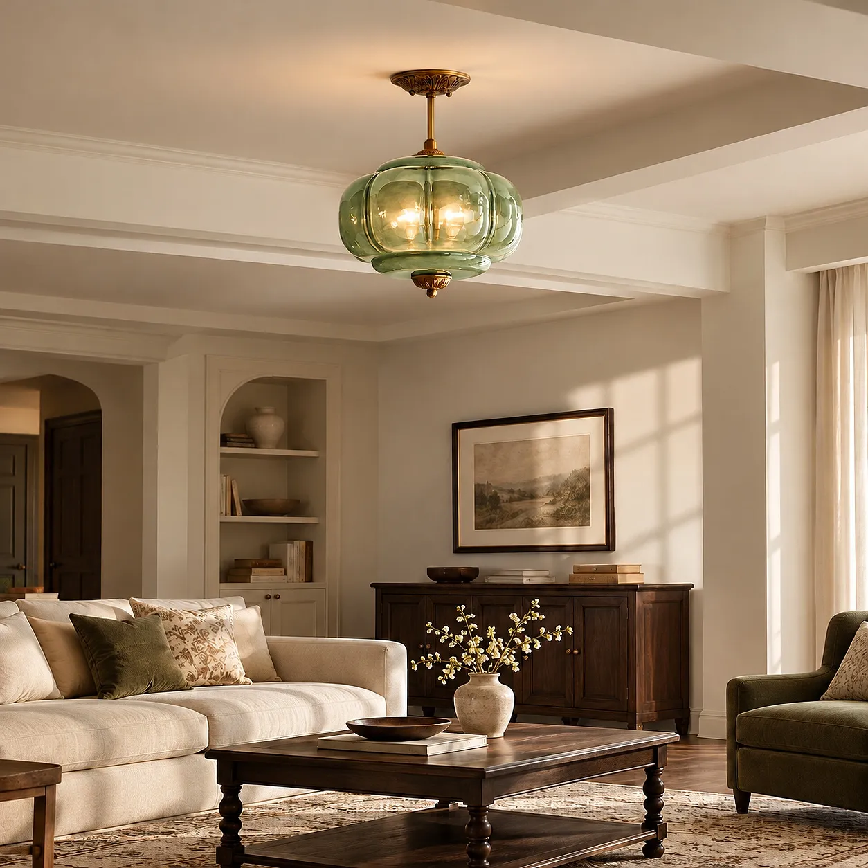 Green Eloise ceiling light in a living room