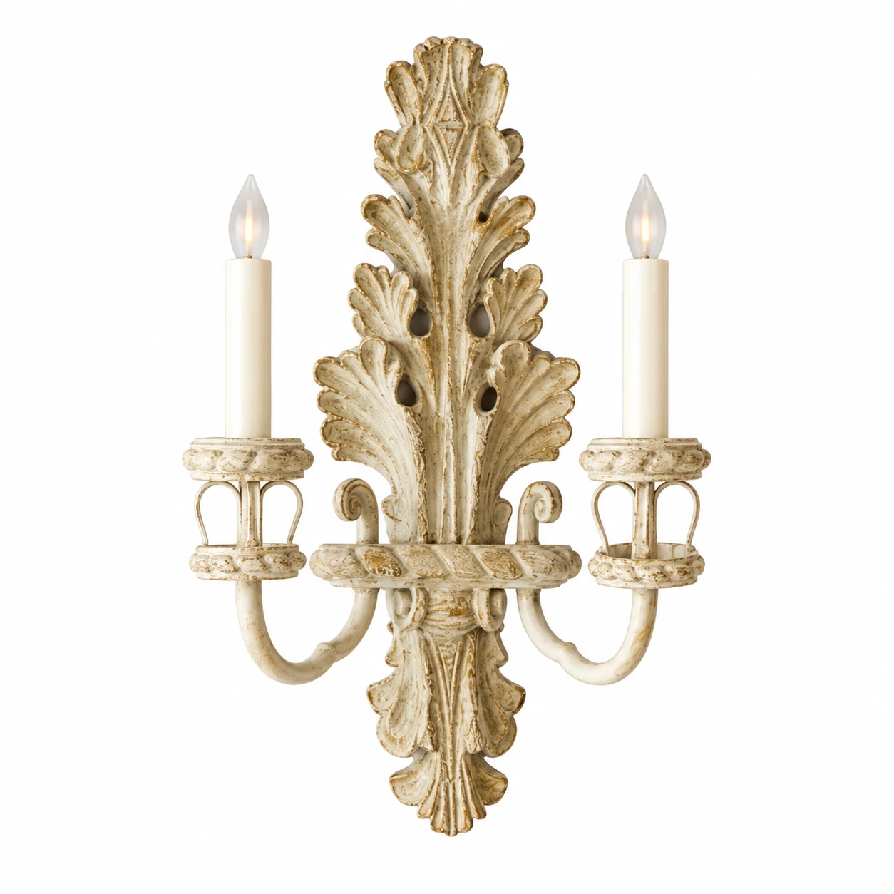Odette French Candle Wood Wall Sconce on white background