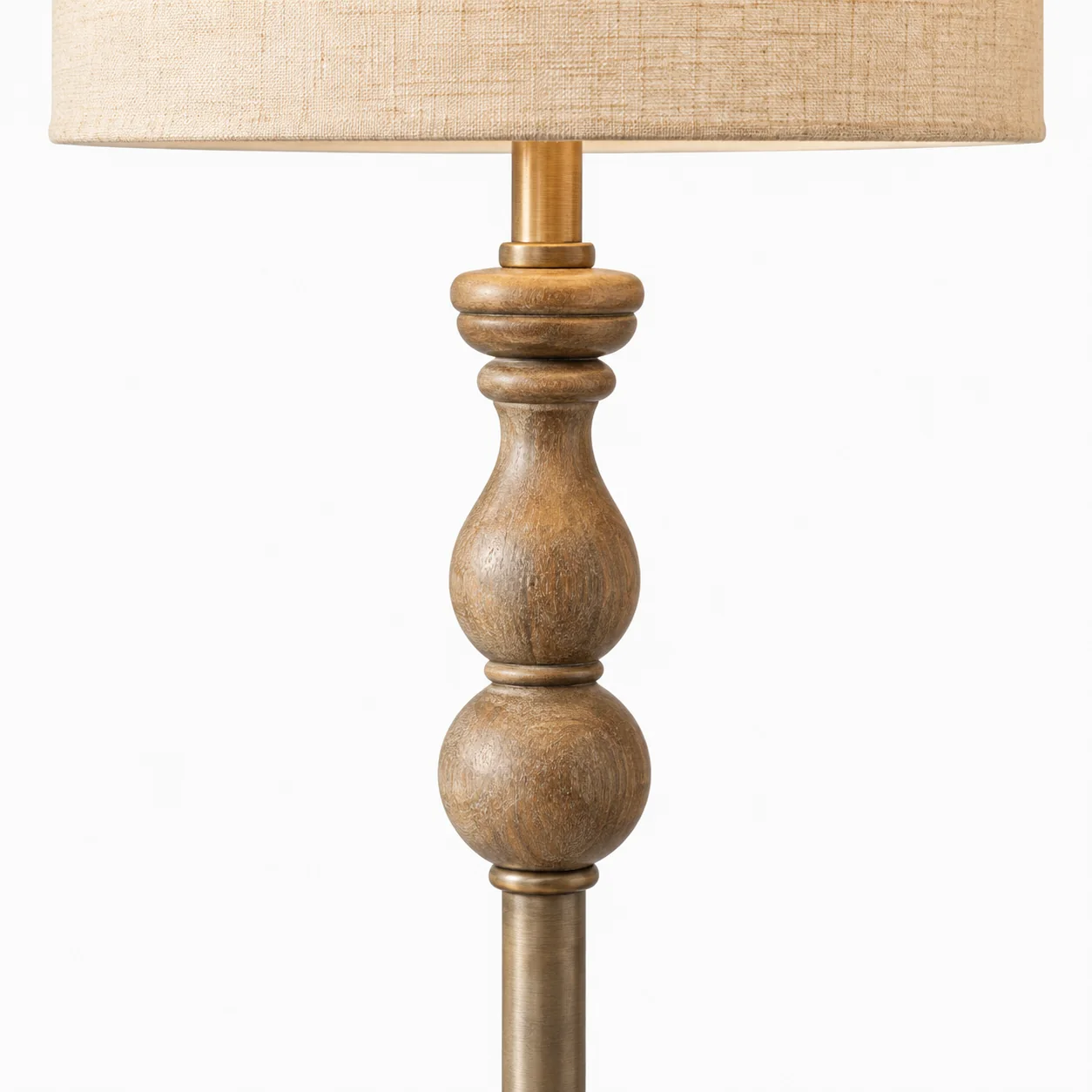 Elara Rustic Turned Wood Iron Floor Lamp — Turned wood accent detail