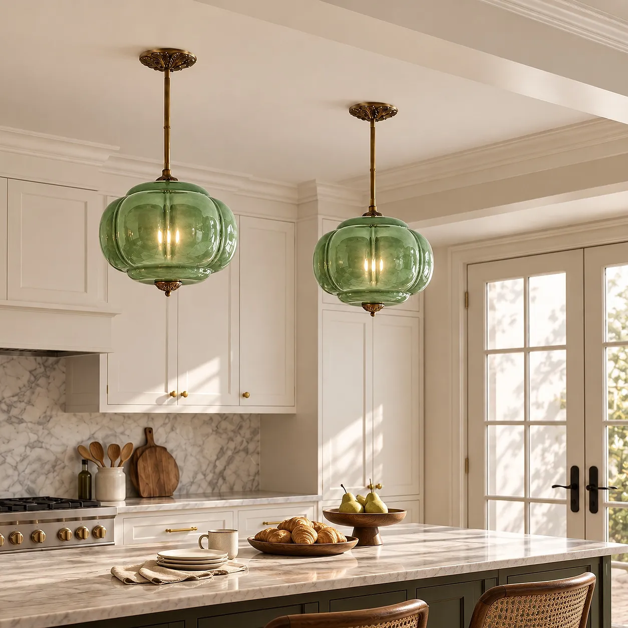 Green Eloise ceiling lights in a kitchen