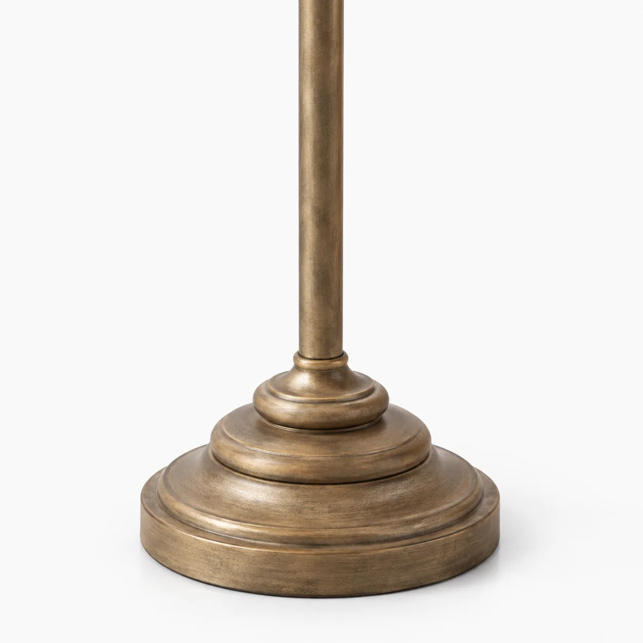 Elara Rustic Turned Wood Iron Floor Lamp — Iron stem and stepped base detail