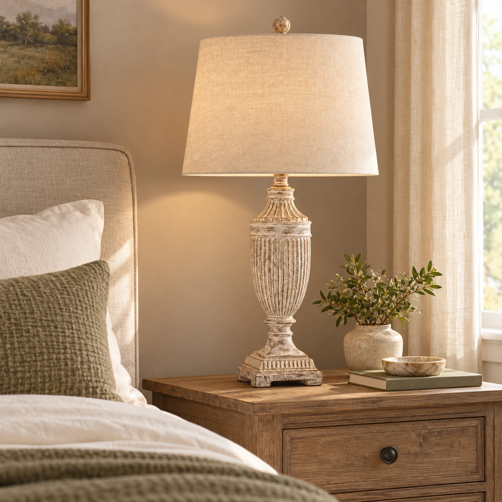 Jules wood table lamp on a bedroom nightstand