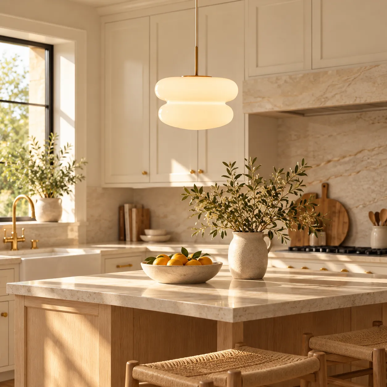 Emily pendant above a bright kitchen island