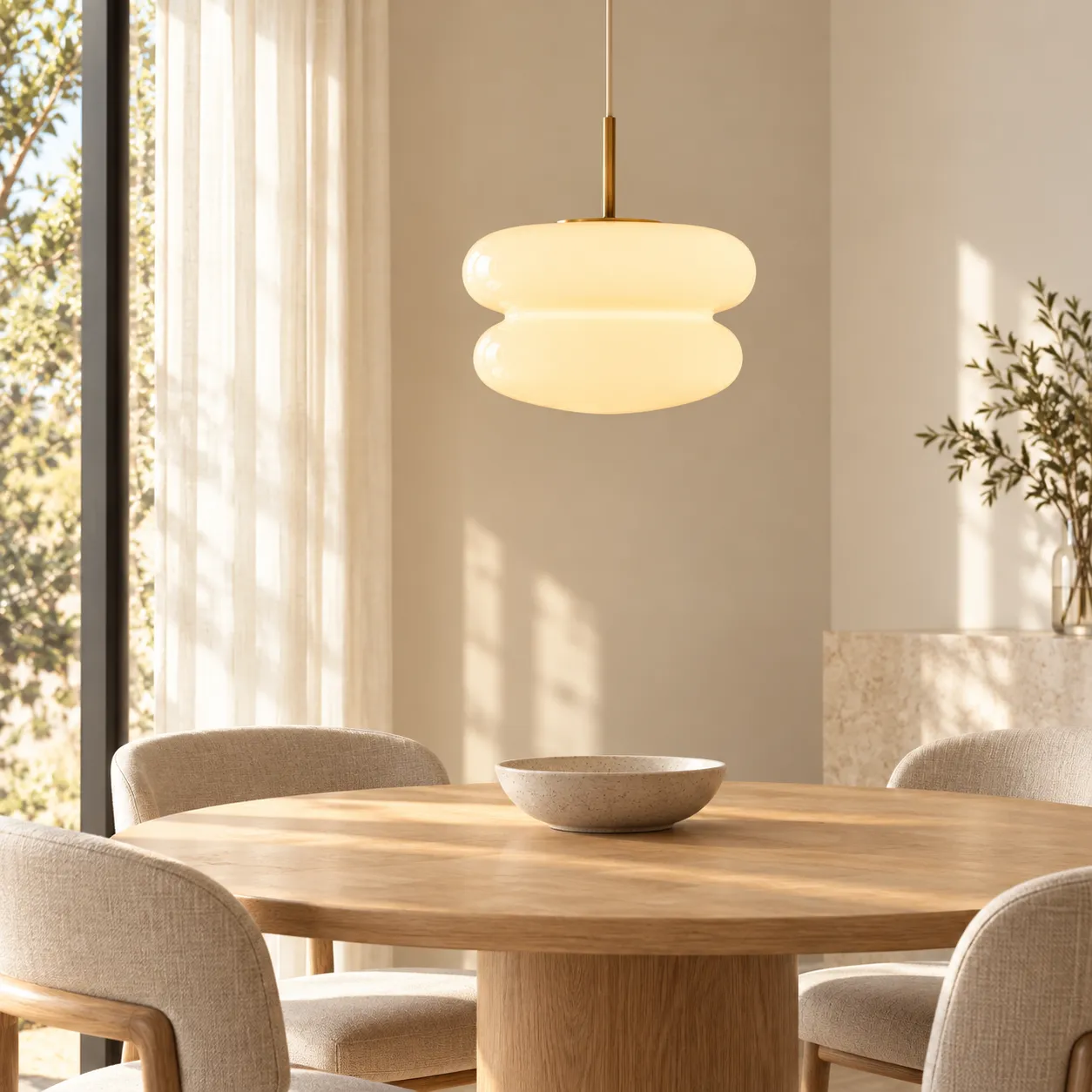 Emily pendant over a light-oak dining table