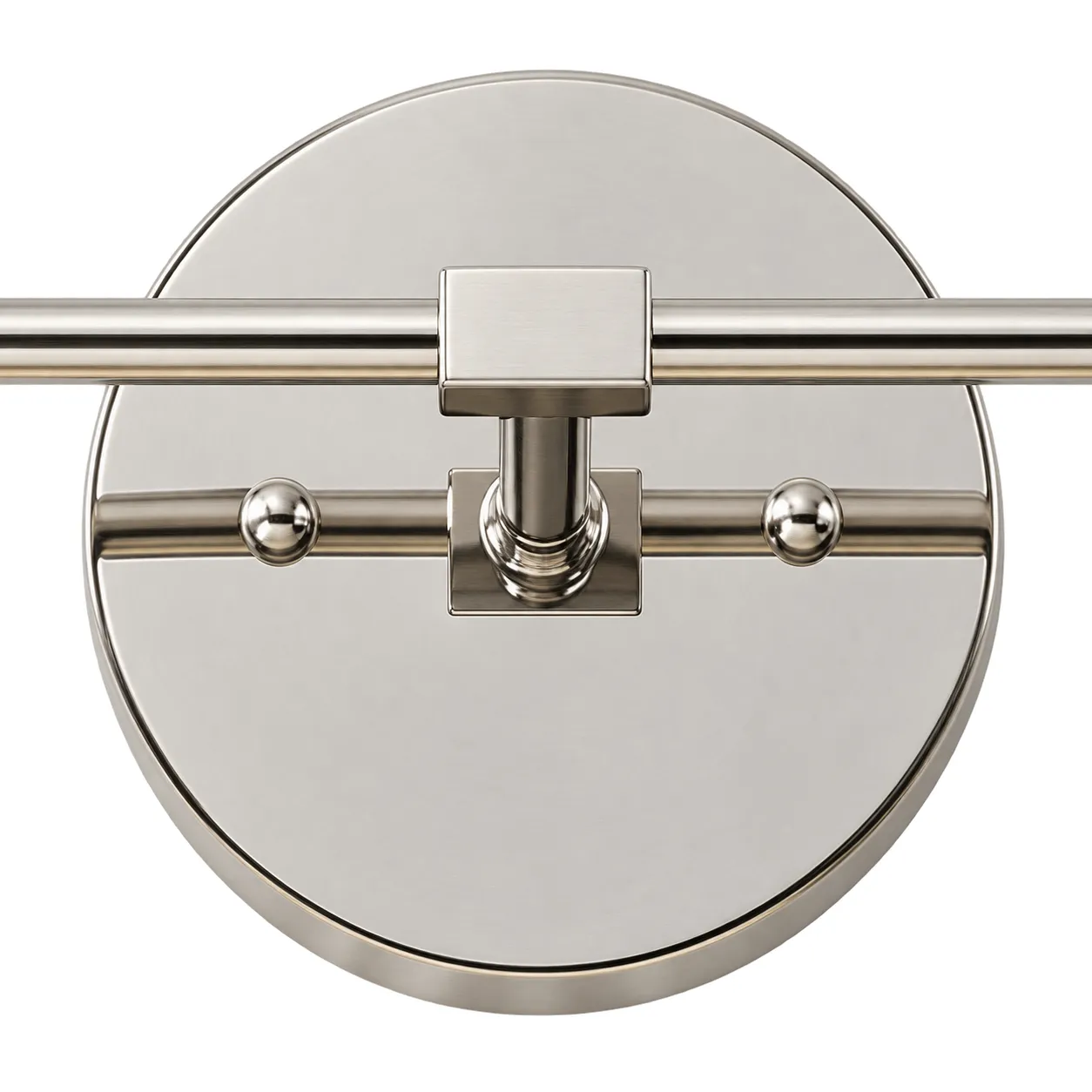 Close view of the round nickel backplate where the bar crosses it