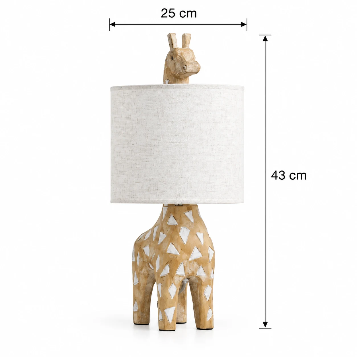 Dimensions de la lampe de table Celine en bois sculpté : 25 cm de diamètre et 43 cm de hauteur