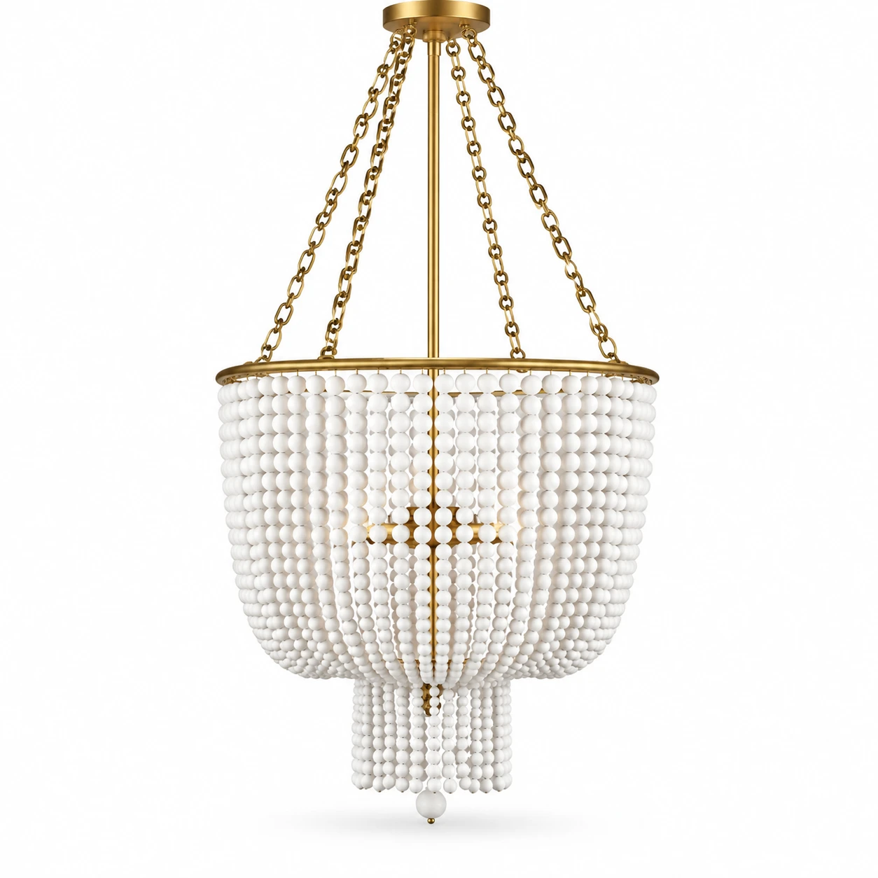 4-light wood bead chandelier in gold finish
