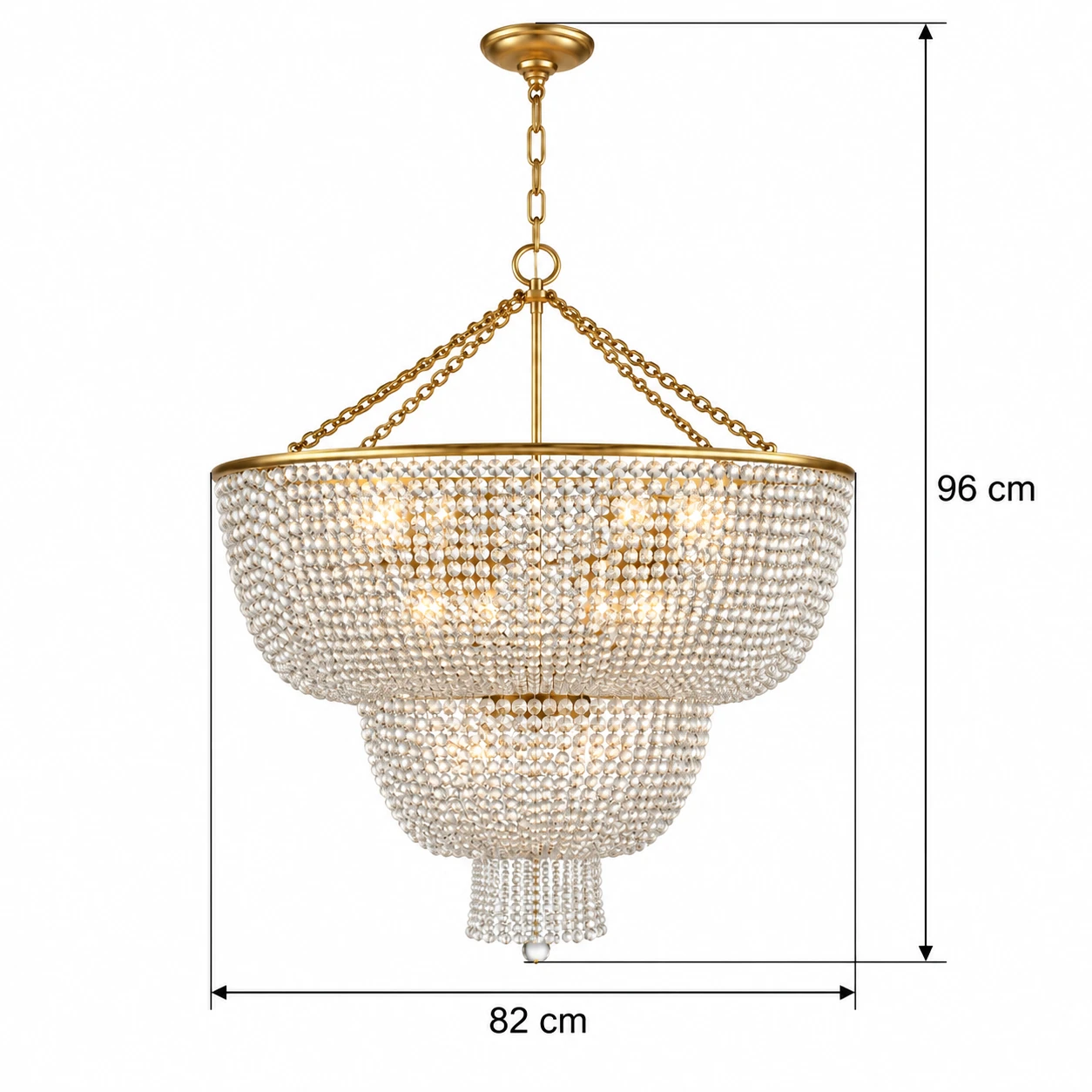 12-light chandelier dimensions: 82 cm wide by 96 cm high