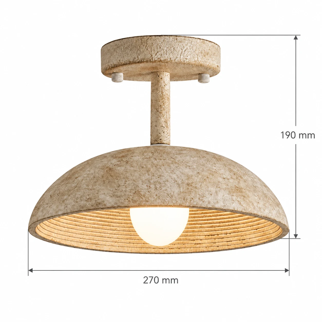 Dimensiones del plafón Clara: diámetro 270 mm y altura 190 mm