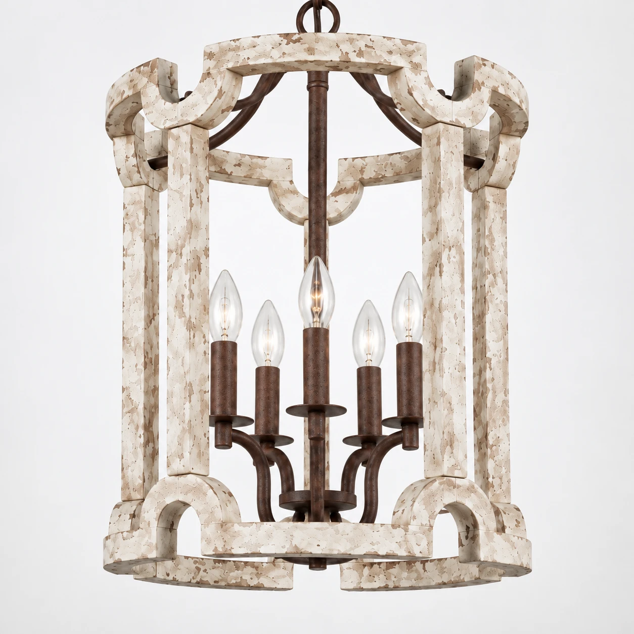 Détails du matériau du lustre suspendu en bois sculpté en forme de cage à oiseaux