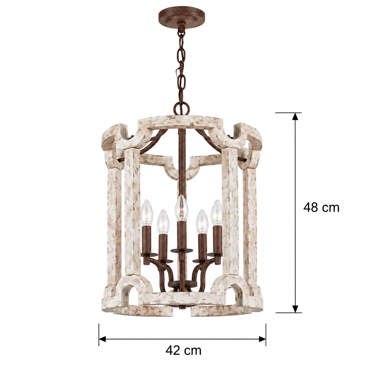 Lustre suspendu en bois sculpté en forme de cage à oiseaux, dimensions vérifiées
