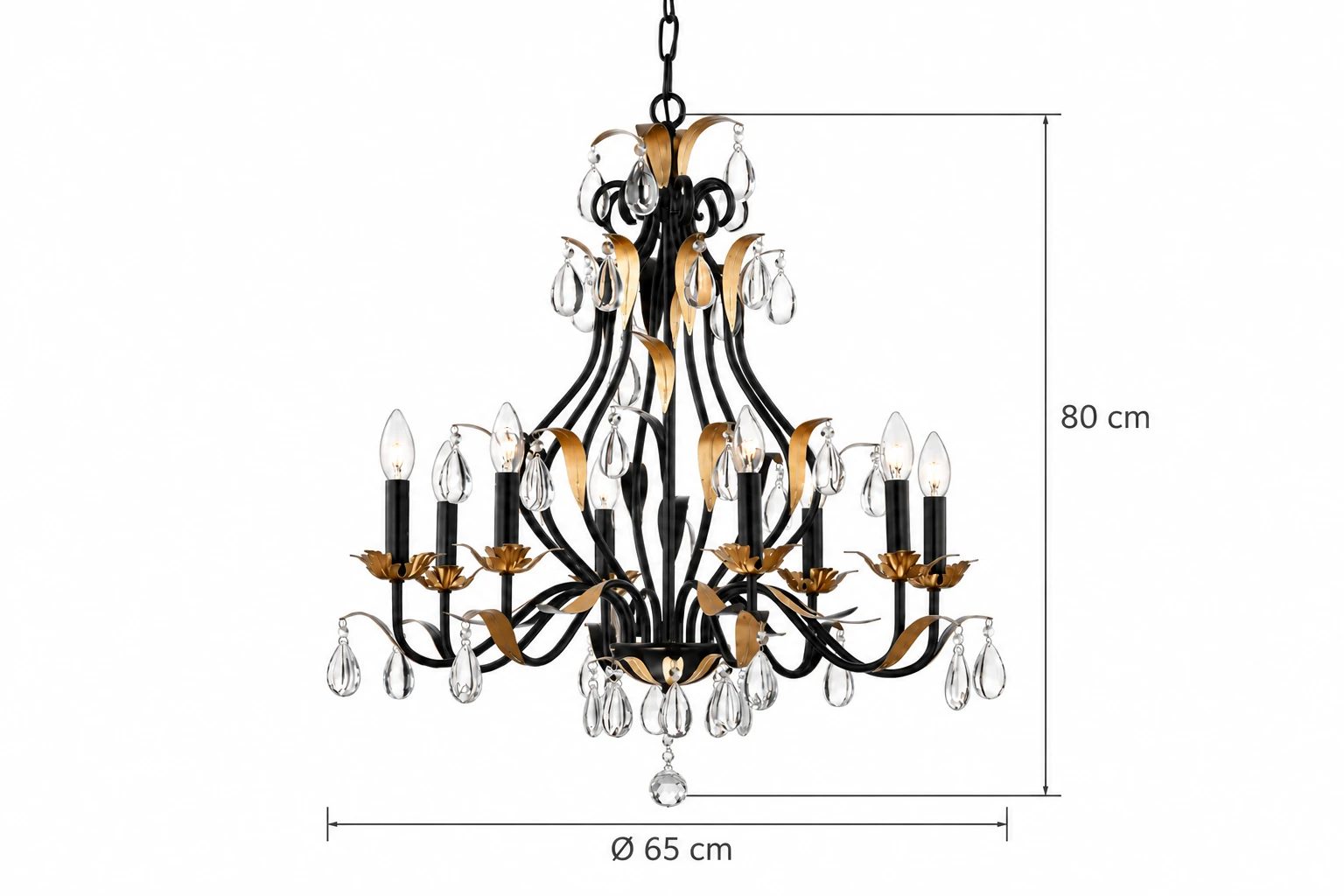 Dimensions du lustre : diamètre de 65 cm et hauteur de la structure de 80 cm