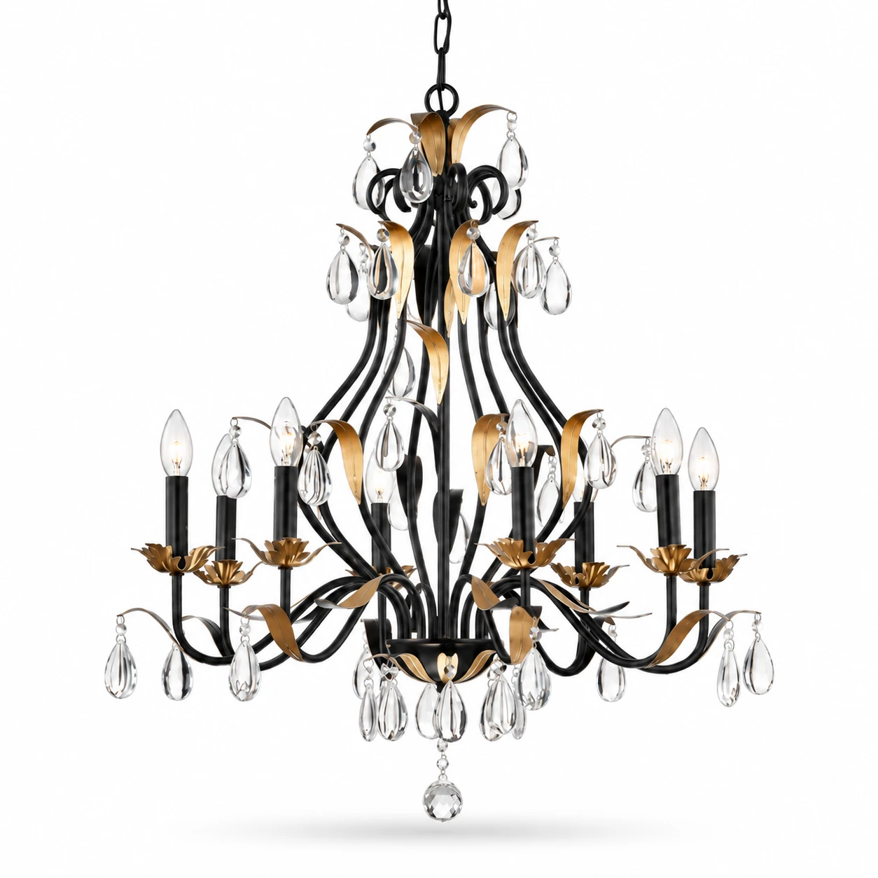 Lustre complet à huit lumières en cristal noir