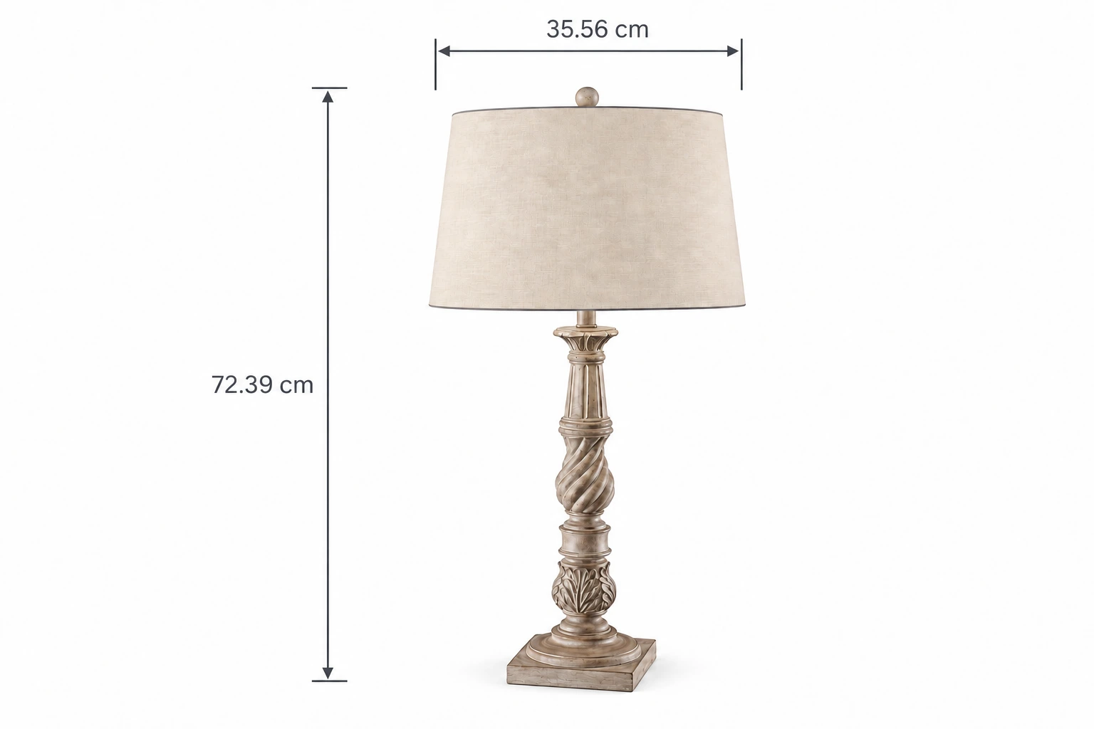 Dimensions de la lampe de table Elowen : 35,56 cm de large et 72,39 cm de haut