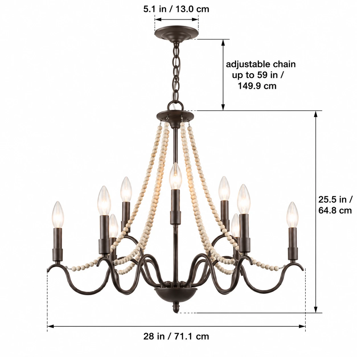 dimensions d'un lustre vintage français en perles de bois