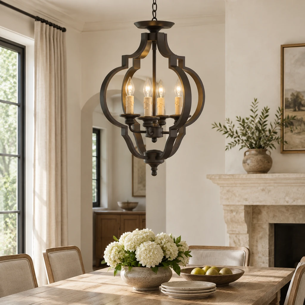 Lustre en fer forgé géométrique Ridgeway dans une salle à manger