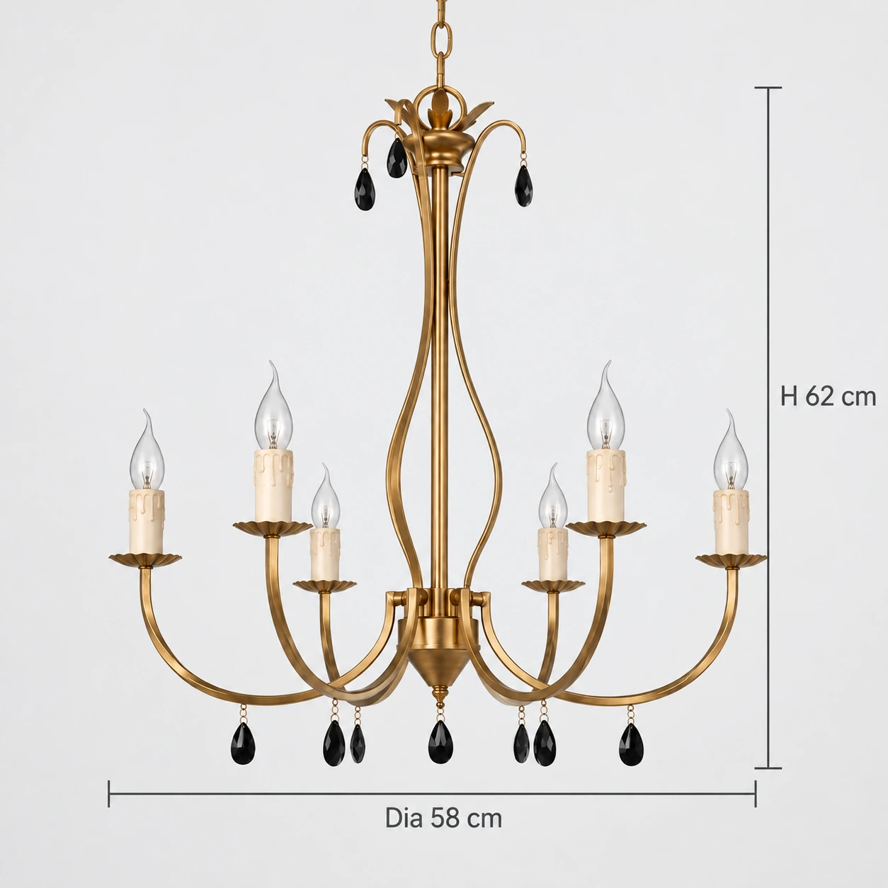 Dimensions du lustre Celeste : diamètre de 58 cm et hauteur du corps de luminaire de 62 cm