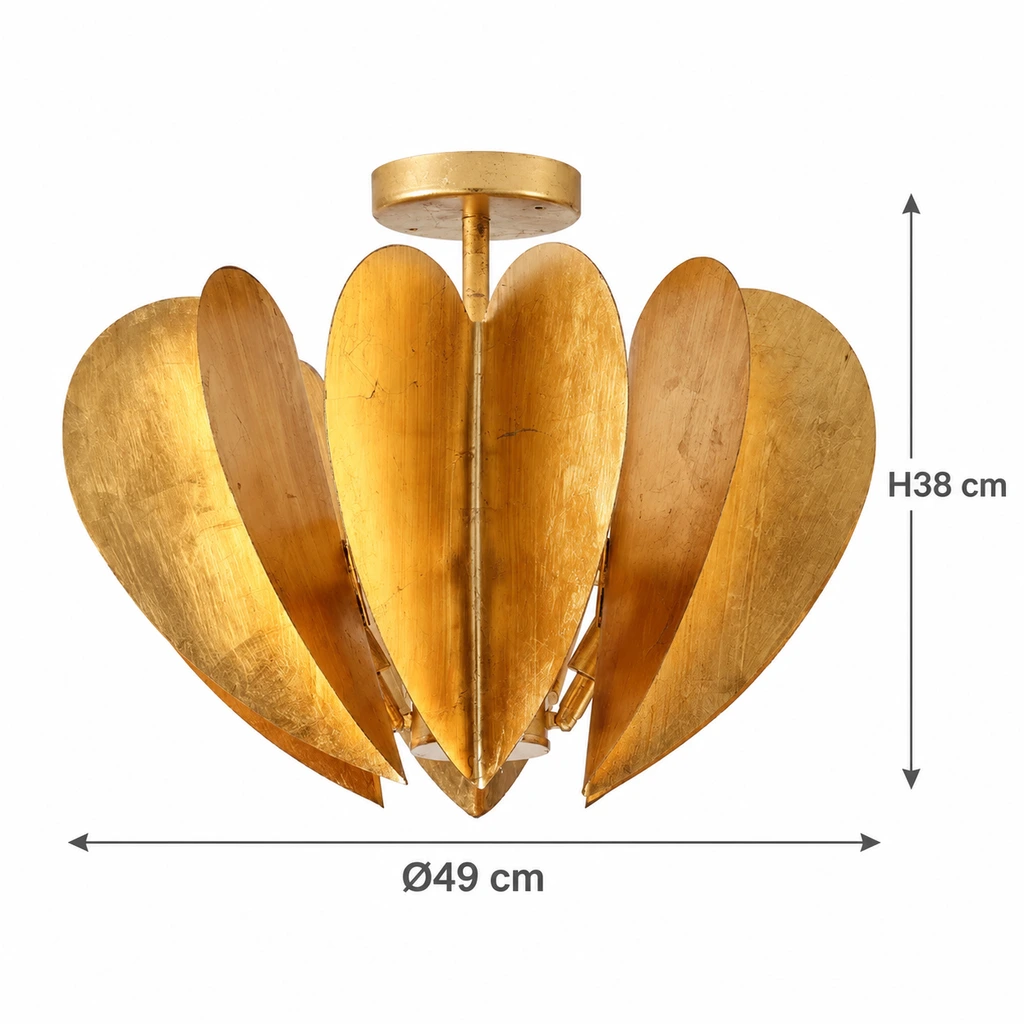 Dimensions du plafonnier vintage à la feuille d'or : 49 cm de diamètre et 38 cm de hauteur