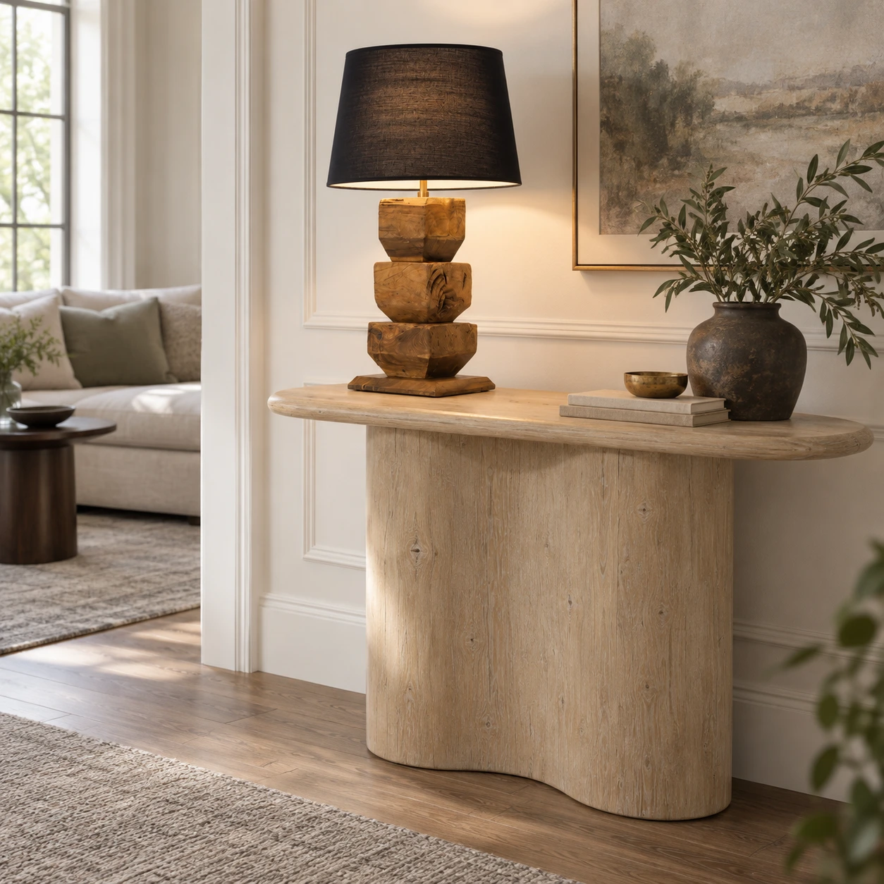 Lampe de table en bois massif, style console d'entrée