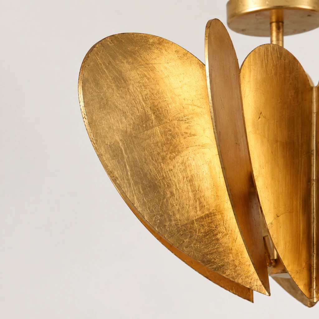 Gros plan sur la texture de la feuille d'or finie à la main