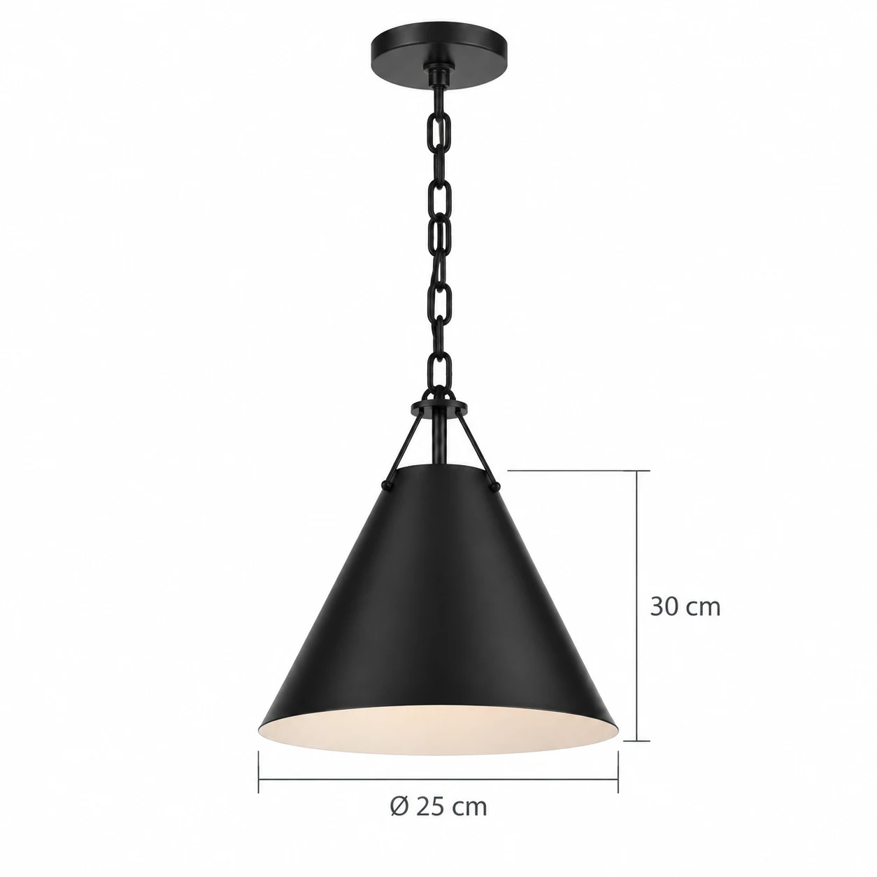 Dimensiones frontales del colgante Elodie: 25 cm de diámetro y 30 cm de altura.