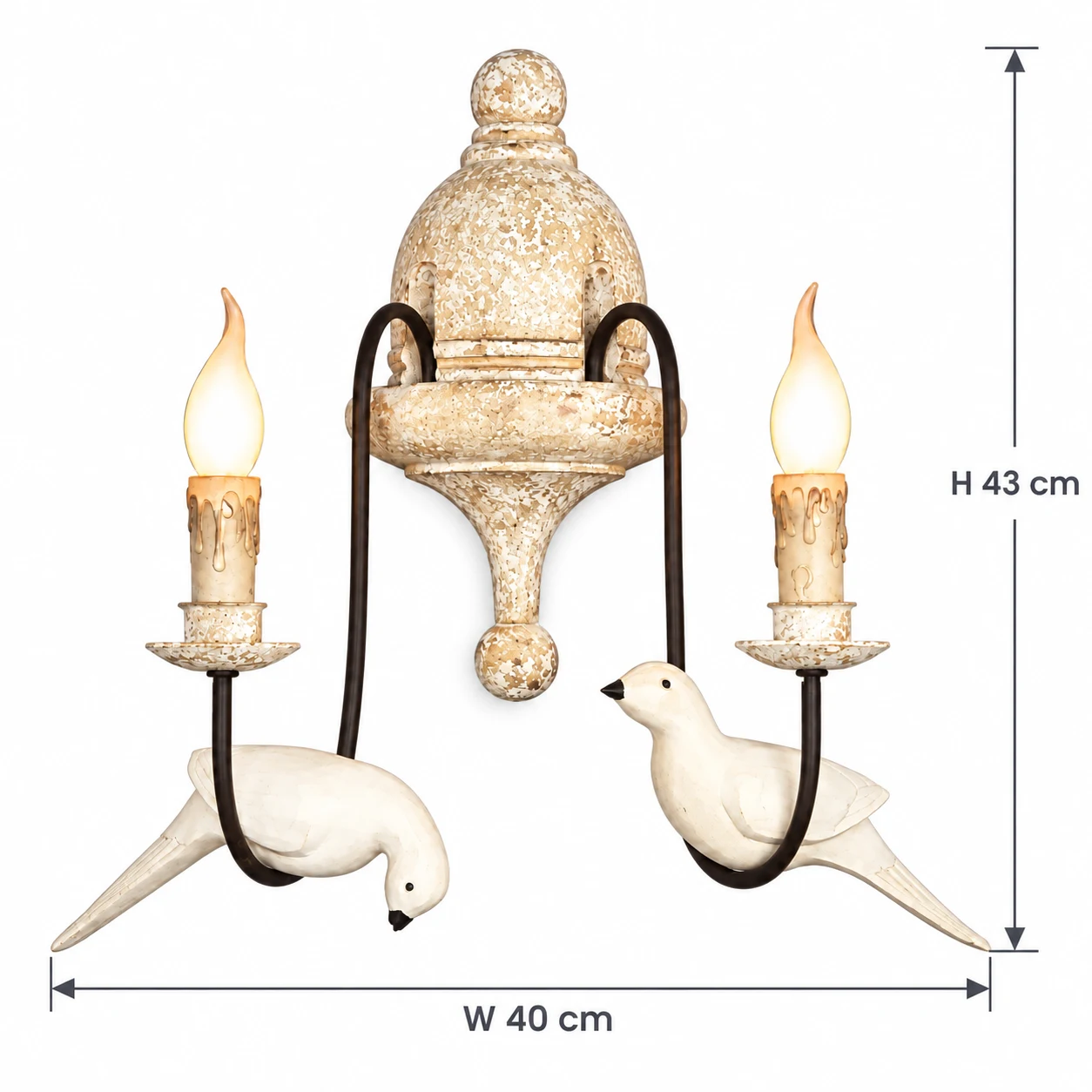 Dimensions de l'applique murale double Mara : L 40 cm x H 43 cm