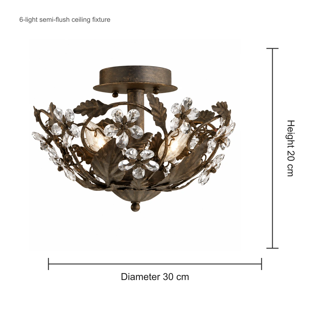 Dimensions du plafonnier Elodie : 30 cm de diamètre et 20 cm de hauteur