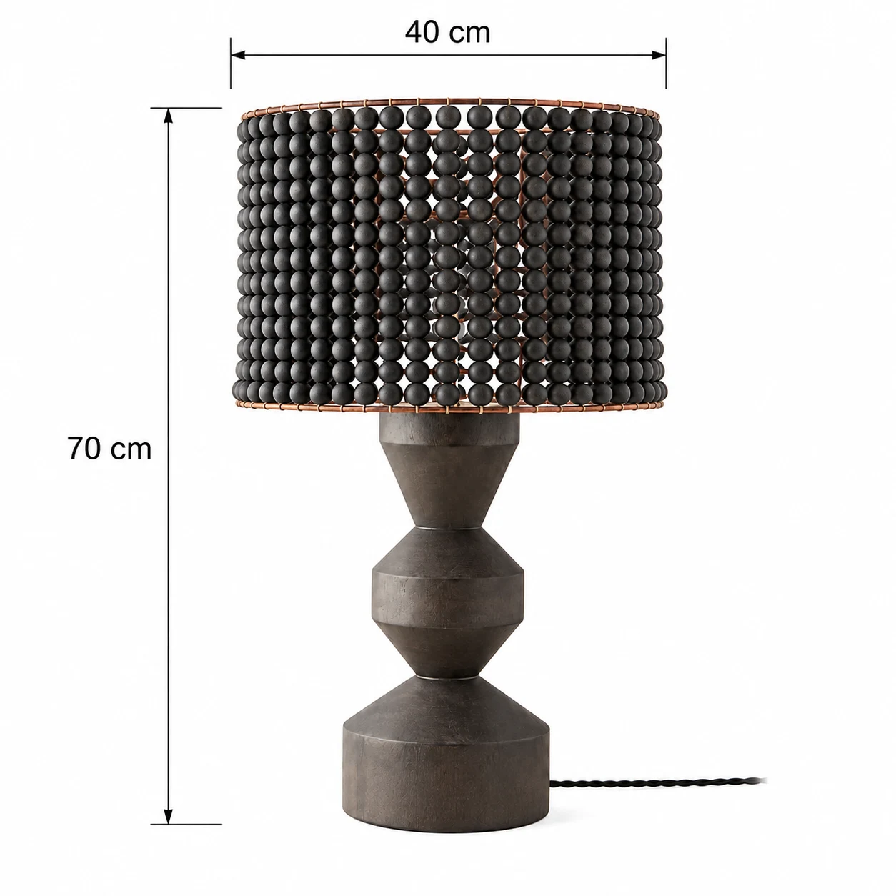 Dimensions de la lampe de table : diamètre 40 cm, hauteur 70 cm