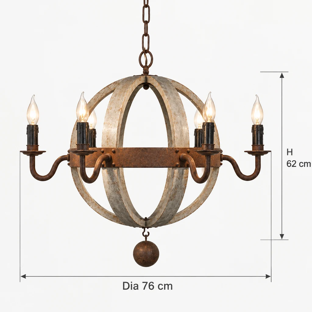 Elowen à six lumières : diamètre 76 cm, hauteur du corps 62 cm