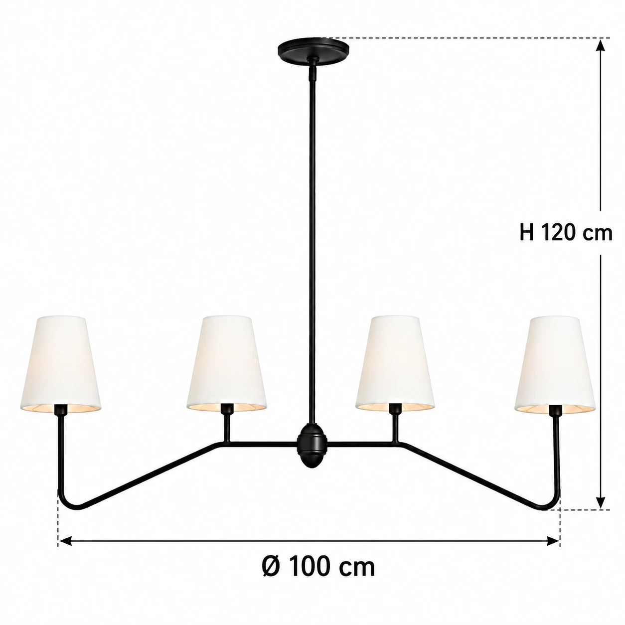 Dimensions du lustre linéaire : diamètre 100 cm et hauteur 120 cm