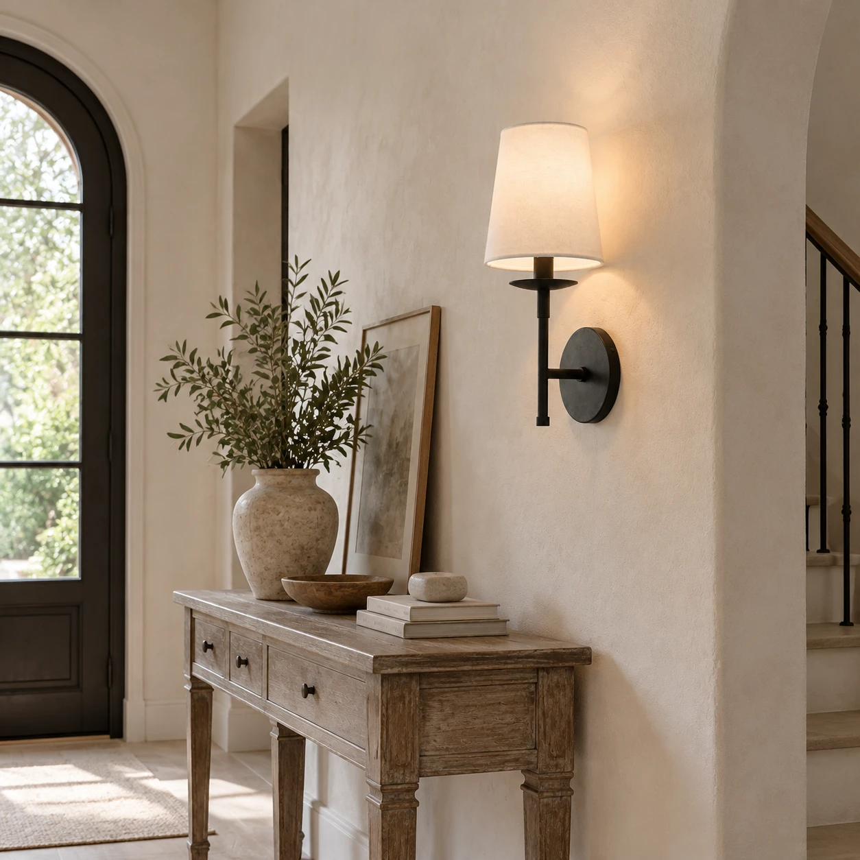 Applique de style American Rustic au-dessus d’une console d’entrée