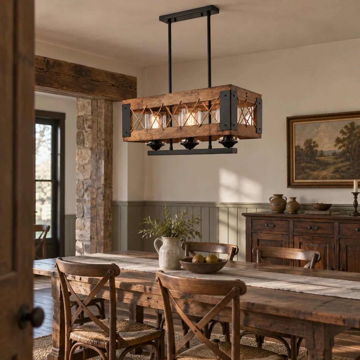 Scène du lustre rustique en bois ramifié Maren