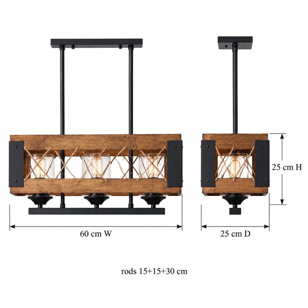 Dimensions du lustre rustique en bois ramifié Maren
