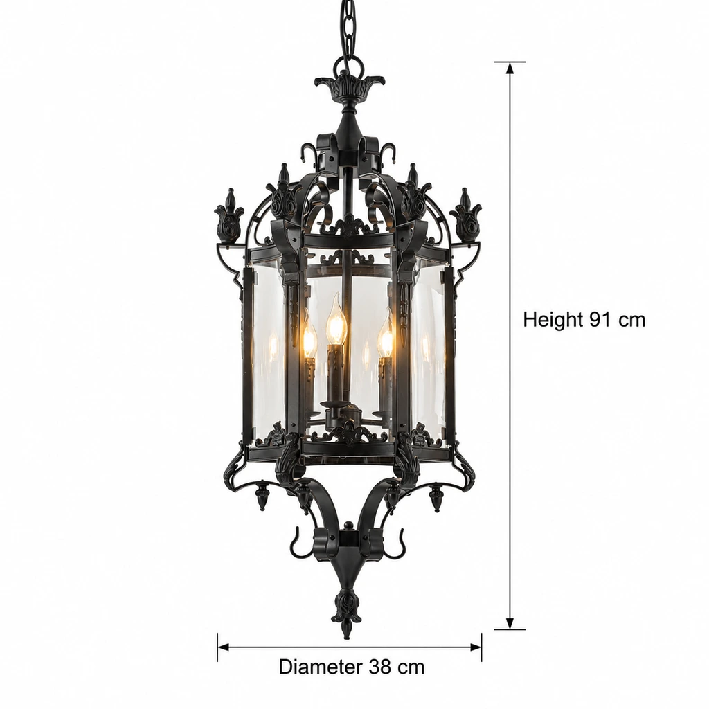 Dimensions du petit lustre Celine : 38 cm de diamètre et 91 cm de hauteur