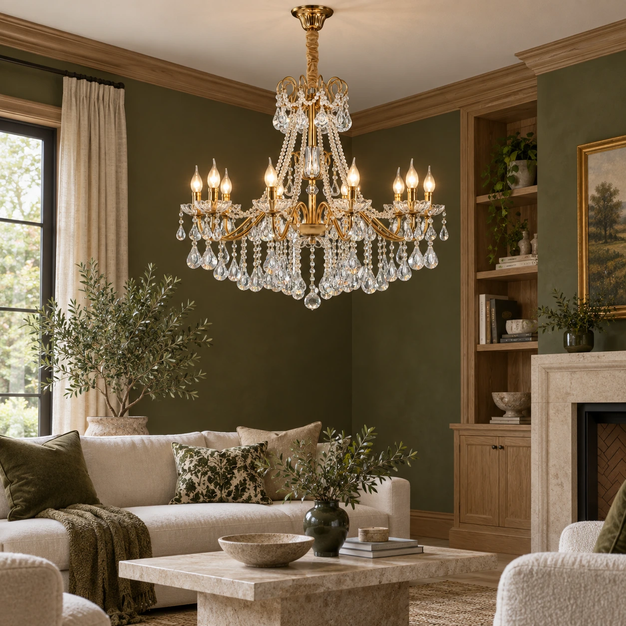 Lustre gris à huit lumières dans un salon